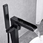 Freestanding Bathtub Faucet Floor Mount Tub Filler Single Handle Brass Tap with Hand Shower and Swivel Spout