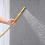 Freestanding Bathtub Faucet Floor Mount Tub Filler Single Handle Brass Tap with Hand Shower and Swivel Spout