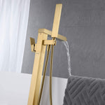 Freestanding Bathtub Faucet Floor Mount Tub Filler Single Handle Brass Tap with Hand Shower and Swivel Spout