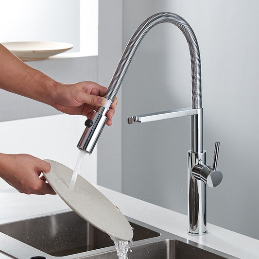 Kitchen Faucet Newly Design 360 Swivel Solid Brass Single Handle Mixer Sink Tap Chrome Hot and Cold Water Kitchen Faucet - WELQUEEN