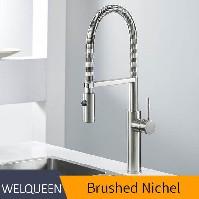 Kitchen Faucet Newly Design 360 Swivel Solid Brass Single Handle Mixer Sink Tap Chrome Hot and Cold Water Kitchen Faucet - WELQUEEN