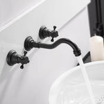 Basin Faucets Wall Mounted Brass Bathroom Sink Basin Mixer Tap Faucet 3 Pcs Black Faucet Dual Handle Sink Mixer Taps