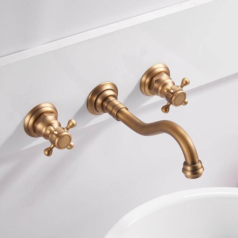 Basin Faucets Wall Mounted Brass Bathroom Sink Basin Mixer Tap Faucet 3 Pcs Black Faucet Dual Handle Sink Mixer Taps - WELQUEEN