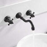 Basin Faucets Wall Mounted Brass Bathroom Sink Basin Mixer Tap Faucet 3 Pcs Black Faucet Dual Handle Sink Mixer Taps