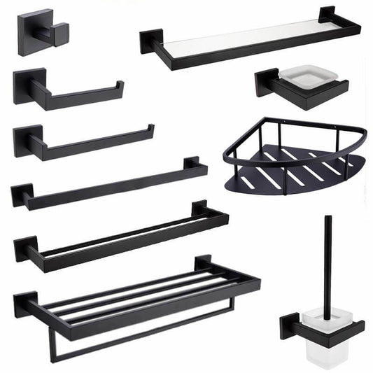 Bathroom Hardware Set | Black Robe Hook Towel Rail Rack Bar Shelf Paper Holder Toothbrush Holder Bathroom Accessories - WELQUEEN