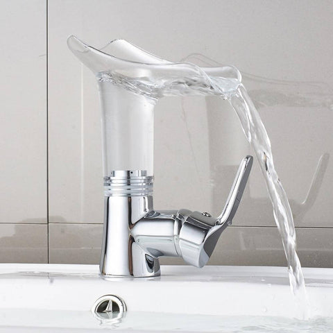 Basin Faucets Waterfall Faucet for Bathroom Basin Mixer Tap Single Handle Sink Mixer Tap Deck Mounted Bathroom Faucet - WELQUEEN