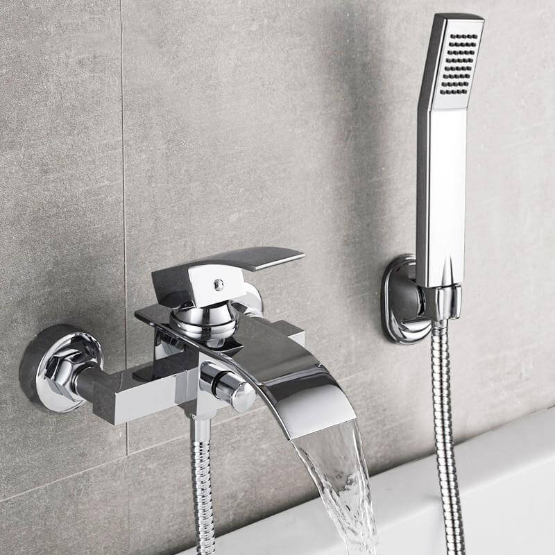 Bathtub Shower Set Wall Mounted Waterfall Bath Faucet | Bathroom Cold and Hot Mixer Taps Brass Chrome - WELQUEEN