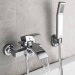 Bathtub Shower Set Wall Mounted Waterfall Bath Faucet | Bathroom Cold and Hot Mixer Taps Brass Chrome
