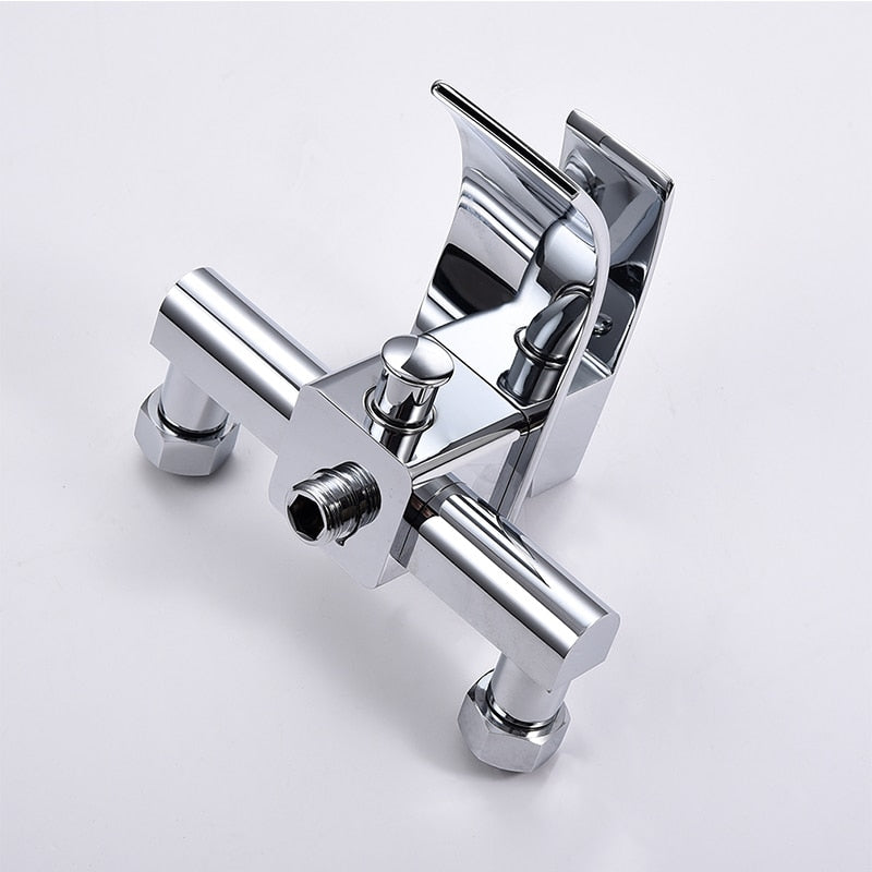 Bathtub Shower Set Wall Mounted Waterfall Bath Faucet | Bathroom Cold and Hot Mixer Taps Brass Chrome - WELQUEEN