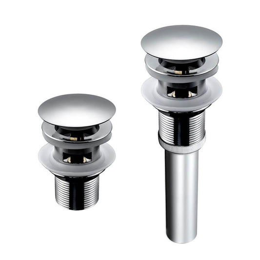 Pop up Drain with Overflow Bathroom Sink Waste Basin Drainer Plug Bath Tub Round Chrome - WELQUEEN