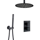 Bathroom Shower Set Matte Black Rain Shower Faucet Wall or Ceiling Mounted Thermostatic Valve System 8-12"Shower Head