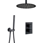 Bathroom Shower Set Matte Black Rain Shower Faucet Wall or Ceiling Mounted Thermostatic Valve System 8-12"Shower Head