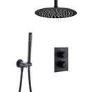 Bathroom Shower Set Matte Black Rain Shower Faucet Wall or Ceiling Mounted Thermostatic Valve System 8-12"Shower Head