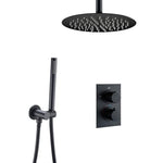 Bathroom Shower Set Matte Black Rain Shower Faucet Wall or Ceiling Mounted Thermostatic Valve System 8-12"Shower Head