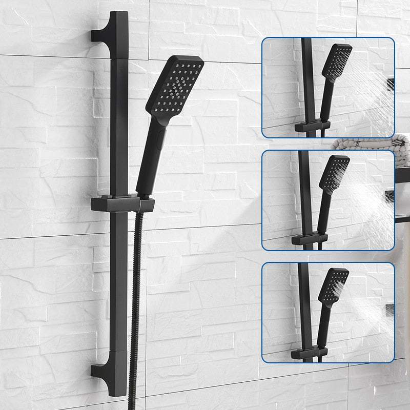 Stylish Matte Black Adjustable Shower Rail Set - 3 Functions