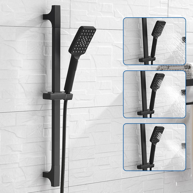 High Quality Black Shower Sliding Bar Wall Mounted Shower Bar Adjustable Sliding Rail Set 3 Function Shower Minimalist Style - WELQUEEN