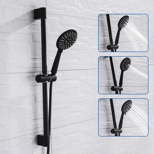 Adjustable 3 Function Black Shower Riser Slide Bar with Hand Held Shower & Hose Wall Mount Shower Sliding Bar Set - WELQUEEN