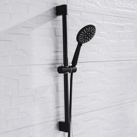 Adjustable 3 Function Black Shower Riser Slide Bar with Hand Held Shower & Hose Wall Mount Shower Sliding Bar Set - WELQUEEN