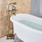 Brass Floor Mounted Tub Sink Faucet Dual Handle Bathroom Freestanding Bathtub Mixer Tap