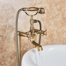 Brass Floor Mounted Tub Sink Faucet Dual Handle Bathroom Freestanding Bathtub Mixer Tap
