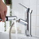 Solid Brass Chrome Faucets Pull Out Bathroom Basin Faucet Hot Cold Water Mixer Tap Deck Mount Sink Faucet