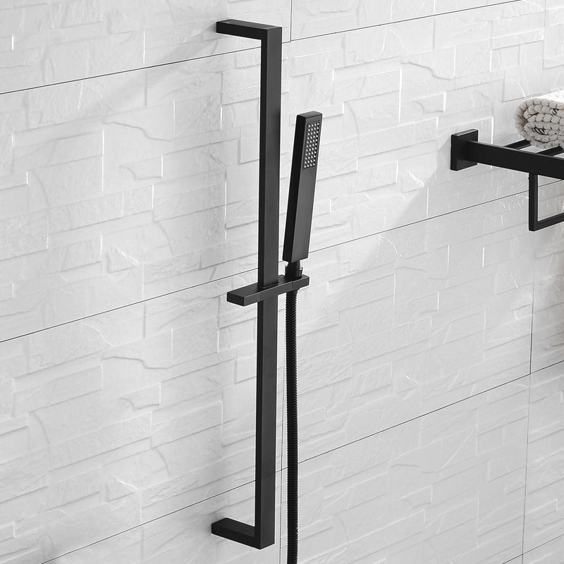 High Quality Square Solid Brass Matte Black Sliding Bar Shower Set Wall Mounted Adjustable Slide Bar with Shower Minimalism - WELQUEEN