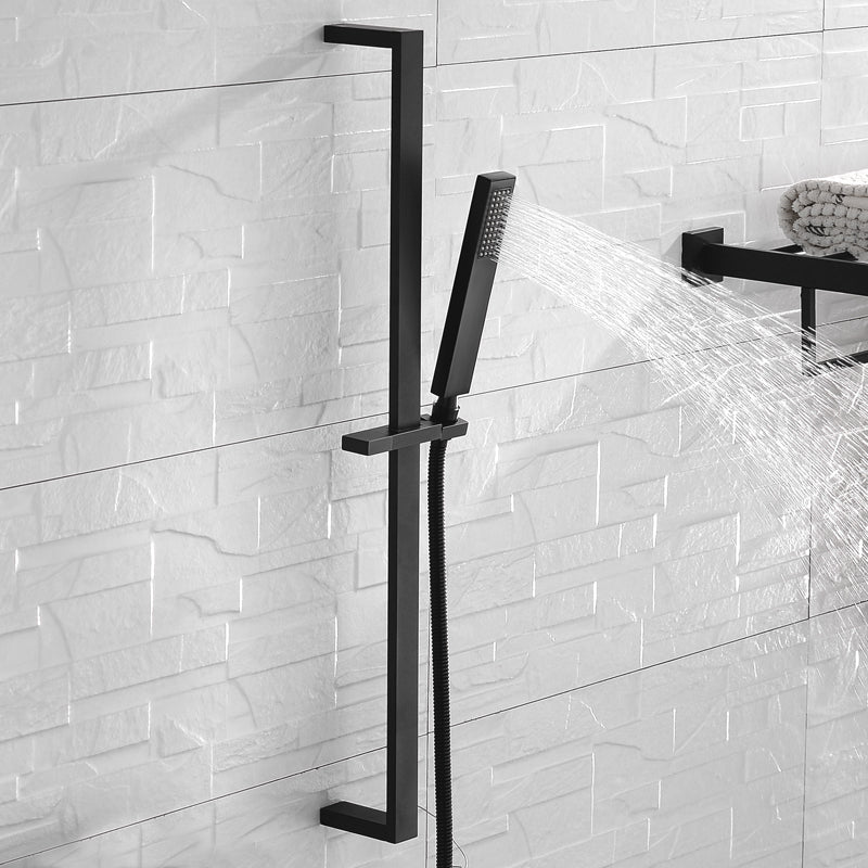 High Quality Square Solid Brass Matte Black Sliding Bar Shower Set Wall Mounted Adjustable Slide Bar with Shower Minimalism - WELQUEEN