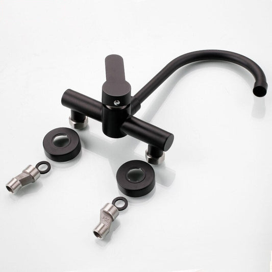 Wall mounted black kitchen faucet single handle double holes hot and cold water faucets - WELQUEEN HOME DECOR