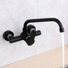 Wall mounted black kitchen faucet single handle double holes hot and cold water faucets