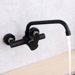 Wall mounted black kitchen faucet single handle double holes hot and cold water faucets